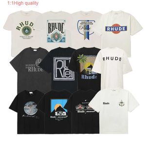 Plafond RHUDE Collection Manches Courtes D'été Lettre Imprimée Haute Rue Décontracté Lâche Couple T-shirt Hommes