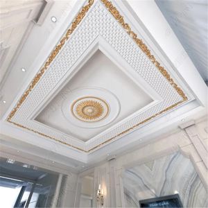 Plafond Wallpaper Rouleaux pour mur 3D Golden Plâtre Sculpture pour salon Chambre à coucher Papiers muraux à la maison Décor Fonds d'écran plafond