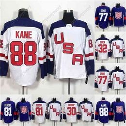 Cekob World Cup Blank Team USA Maillots de hockey 32 Jonathan Quick 67 Max Pacioretty 77 TJ Oshie 81 Phil Kessel 88 Maillot de hockey Patrick Kane