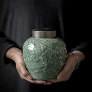 Celadon Dragon Tea Box Organizer Theewaar Cloud Tea Container Kan Pot Voor Opslag Vintage Groene Caddy Tin Theeceremonie Gebruiksvoorwerpen 240119