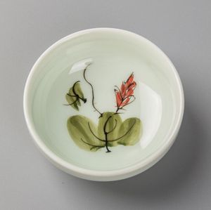 Taza de té de celadón 6 unid/set taza de celadón chino antiguo, taza de celadón pintada a mano con rima de bambú sucesivamente alta