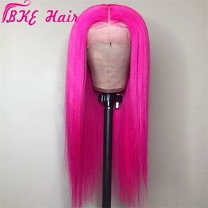 Celebirty Hoge Kwaliteit Roze Rode Kleur Simulatie Braziliaanse Pruik Hand Gebonden Cosplay Perruque Synthetische Kant Front Party Pruiken voor Vrouwen