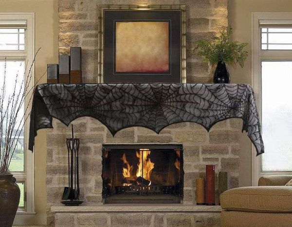 Célébrez Halloween Noir Dentelle Toile D'araignée Nappe Oblongue Nappe Couverture De Table Décor De Table Décoration De Fête Cheminée Couverture atmosphère