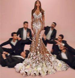 Beroemdheid Dess Long Jurk Yousef Aljasmi O-Neck Mermaid Flower Appliquestriquestransparant Kylie Jenner Red Long Dress Kim Kardashian Dames Doek