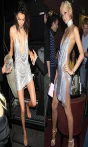 Robe de soirée de célébrité Labourjoisie Kendal Jenner Silver Short Silver Crystals Kim Kardashian4083049