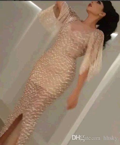 Vestido de celebridad Noche Labourjoisie Sirena Cristal Yousef aljasmi Cuentas Zuhair murad Vestido largo Borlas Kim kardashian