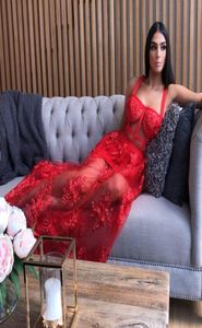 Celebrity -jurken Hoogwaardige Red Lace Mouwess Hollow Out Long Rayon Bandage Dress Evening Party Elegant Dress2878523
