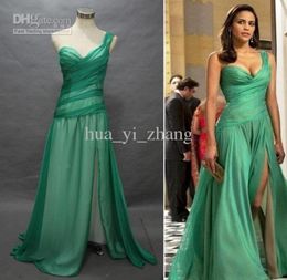 Robes de célébrités Paula Patton en robe verte en mission impossible une ligne une épaule côté fente en mousseline de mousseline 5223969