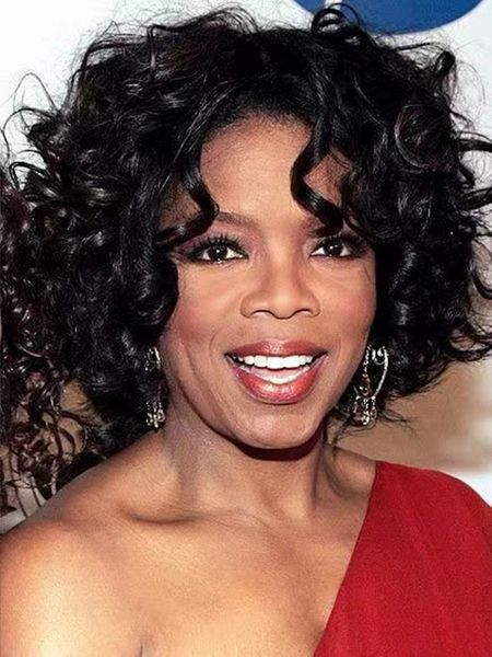 Celebrity Oprah Hairstyle pelucas de cabello humano brasileño con frente de encaje rizado negro pelucas sin cola para mujeres negras 150% 12 pulgadas
