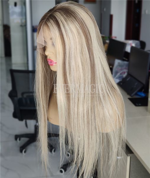 Celebrity Style Balayage 8C60 Couleur Deep Part Lace Front Wigs Ligne de cheveux super naturelle