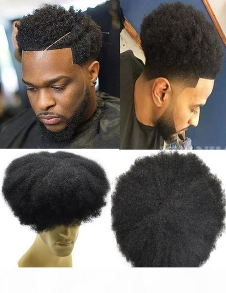 Celebrity Toupee Mens Coiffes Afro Curl Full Lace Toupee Jet Black Couleur 1 Remy Human Human HEMP HOMM