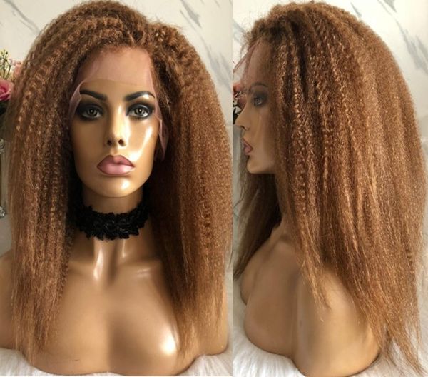 Peluca de celebridades Pelucas llenas del cordón Color marrón claro # 30 10A Grado Cabello humano virgen chino Rizado recto para mujeres negras