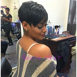 Celebrity Wig Peruvian Virgin Cuts machine made Wigs Straight Short Cut Pixie Ladies Wig for Black Women263l