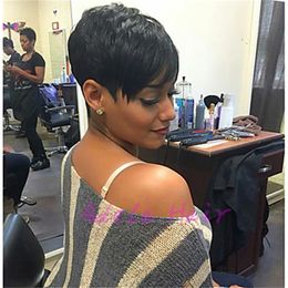 Celebrity Wig Peruvian Virgin Cuts machine made Wigs Straight Short Cut Pixie Ladies Wig for Black Women230P