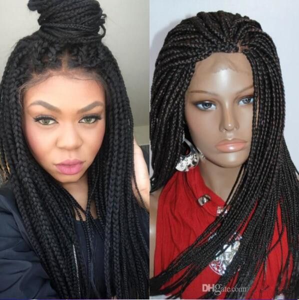 Perruque Lace Front Wig synthétique de célébrité, perruque Lace Front Wig avec raie libre, tresses en boîte de couleur noire, perruques Lace Front Wig pour femmes noires