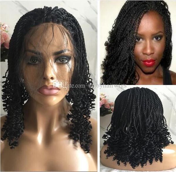 Perruques de célébrités Africa American Twist Braids Hair Perruque avant en dentelle synthétique Densité lourde 200% Noir Perruques en dentelle de cheveux synthétiques pour femmes noires