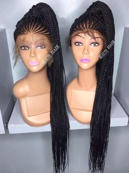 Perruques de célébrités afro-américaines boîte tresses cheveux perruque synthétique avant de lacet 200% densité couleur noire cheveux synthétiques perruques de dentelle pour les femmes noires