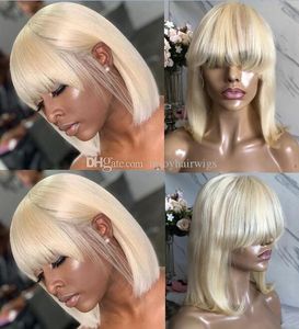 Perruques de célébrités Bob Cut Bang Lace Front Wigs # 613 Blonde Couleur 10A Grade Malaisienne Vierge de Cheveux Humains Full Lace Wigs Livraison Express Rapide