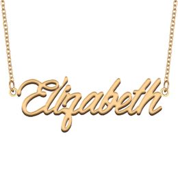 Elizabeth naamplaatje charme aangepaste naam ketting gepersonaliseerde hanger voor mannen jongens verjaardagscadeau beste vrienden sieraden 18k verguld roestvrij staal