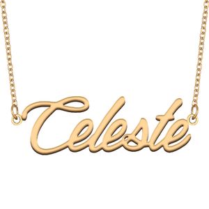 Celeste plaque signalétique or nom personnalisé collier pendentif personnalisé pour hommes garçons cadeau d'anniversaire meilleurs amis bijoux en acier inoxydable plaqué or 18 carats