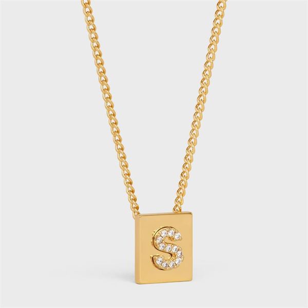 Colgante cuadrado Celi con collar con letras de diamantes para hombres y mujeres, joyería de diseñador