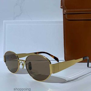 Celin's Womens Arc De Triomphe Oval Frame Sunglasses Cl4s235u Womens Hardware Frame Green Lens Gold Leg Temple Signature Brown Glasses Bag3yav