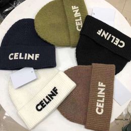 CELINF outono/inverno chapéu de malha grande marca designer gorro/bonés de caveira chapéu empilhado baotou carta com nervuras chapéu de lã11