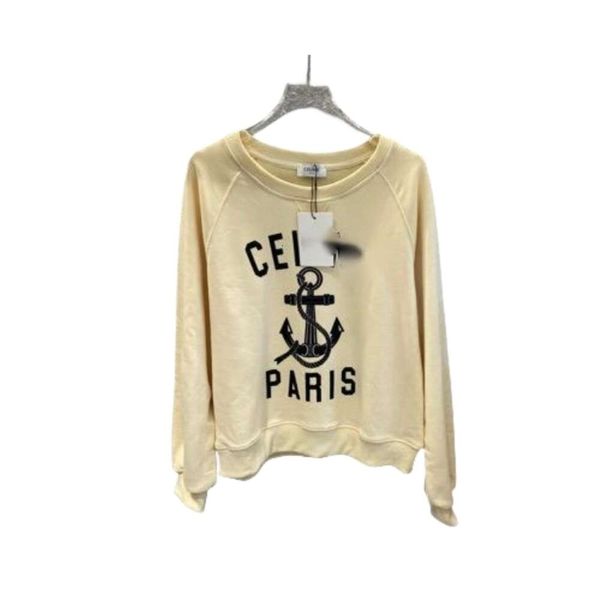 Celinnes Sweat Designer Original Qualité Femmes Sweats À Capuche Automne Nouveau Bateau Ancre Lettre Imprimer Doux Col Rond Haut Ample Pour Les Femmes