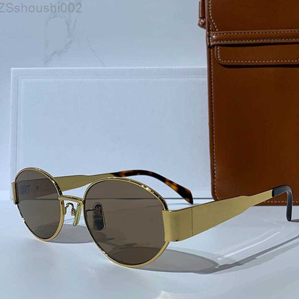 Celins Lunettes de soleil à monture ovale Arc de Triomphe pour femmes CL4S235U Matériel Verres verts Jambe dorée Temple Signature Sac à lunettes marron 49PX