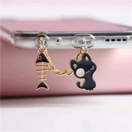 Téléphone cellulaire Anti-Dust Gadgets Kawaii Téléphone Plug Pride Charm Port Port Port pour iPhone Black White Cat mignon Anti Dust Cap 3,5 mm Jack Type C Stopper Pendant Y240423