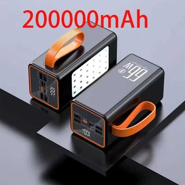 Banks de téléphone portable Power Pack 200000mAh High Capacine 66W Charge rapide Batterie rechargeable imperméable utilisée pour les téléphones mobiles Ordinateurs Camping Lights LED 240424