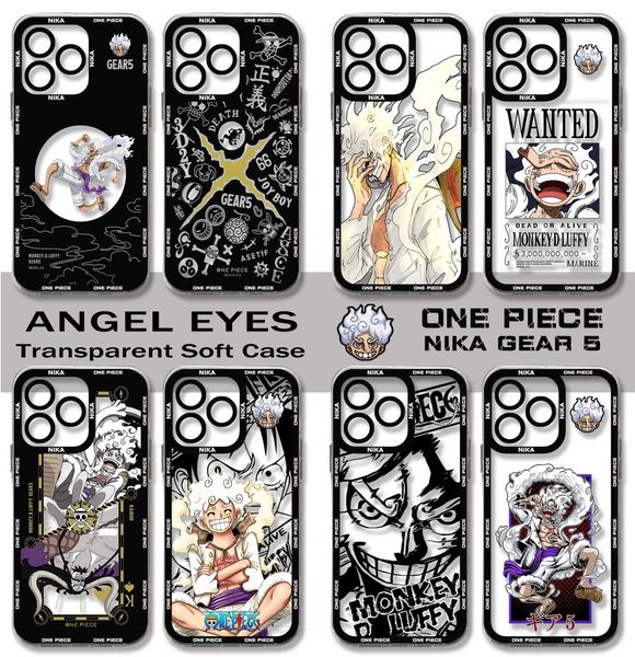 PARA CELIZADOS PARA LOS PARA CELIZA Japón Anime Luffys Gear 5 Case de teléfono para iPhone 15 14 13 12 Mini 11 Pro Max XR XR XS 8 SE 2020 más One Pieces Cover transparente Y240423