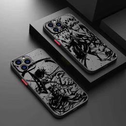 Mobiele telefoonbumpers Japanse anime-stukken voor iPhone 15 14 13 12 Mini 11 xs xr x 8 7 Pro Max plus TPU Frosted doorschijnende telefooncase Y240423