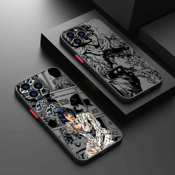 Bumpers de téléphone portable JoJo Anime Kujo Jotaro pour iPhone 15 14 13 12 Mini 11 xs xr x 8 7 Pro Max Plus TPU Frosted Translucent Phone Case Y240423