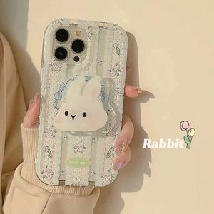 Mobiele telefoon Bumpers Lace Gift Bunny Head Grip Tok Holder Soft Phone Case voor iPhone 14 Pro Max 13 Pro 12 Mini X XS Max XR 7 8 Plus 11 Pro SE 2020 Y240423