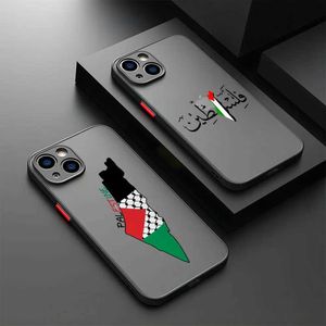 Téléphone portable Brochers Matte Transparent Back Téléphone pour iPhone 15 14 13 12 11 Pro Max XR XR XSMAX 7 8 Plus Palestine Flag Carte Passport Cover Y240423