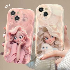 Mobiele telefoon bumpers Pretty Prinecess Cartoon Wave Light TPU Soft Phone Case voor iPhone 15 14 13 Pro Max 12 11 Pro Max X XS Max XR 7 8 Plus SE Cover Y240423