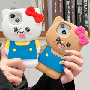 Téléphone portable Brochers Spoof Told Bowknot Kitty 3D Silicon Back Soft Phone Doy pour iPhone 13 Pro Max 14 Pro 15 11 12 Pro Max 15 Pro Cover Y240423