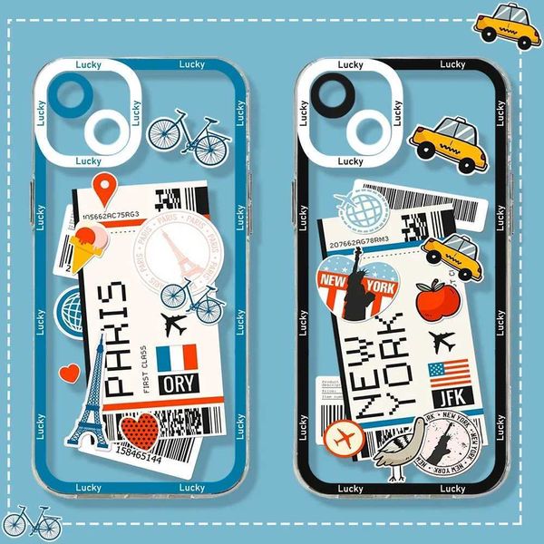 Bumpers de téléphone portable World City Travel Tokyo New York London Clear Téléphone Clear Téléphone pour iPhone 15 14 13 12 Mini 11 Pro Max XR XS 7 8 Couverture en silicone souple Y240423