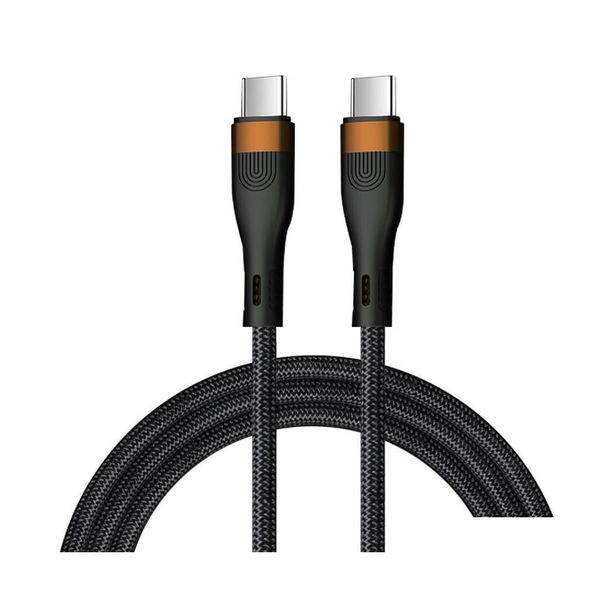 Cables de teléfono celular 3A 60W Carga rápida Móvil S Cable Nylon trenzado Qc 3.0 Tipo C a Typec Micro Usb Datos 20W Diseño de huellas dactilares Dro Dhwa3