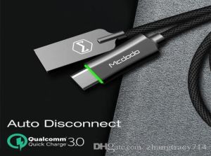 Cabels voor mobiele telefoons McDodo USB Type C kabel snel opladen Auto -verbroken gegevens voor Samsung Xiaomi OnePlus 5 met LED Light Typec CA8865744