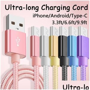 Câbles de téléphone portable Type C Nylon tressé Micro USB S Charge Sync Données Durable Cordon de chargeur de charge rapide pour Android V8 Smart Drop de Dhhrp