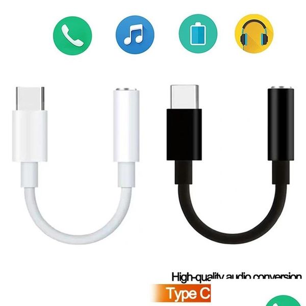 Cables de teléfono celular Typec a 3.5Mm Usbc Auricular Adaptador de conector de auriculares Cable convertidor Conector auxiliar de audio para Samsung Note 10 S20 S2 Dheo4