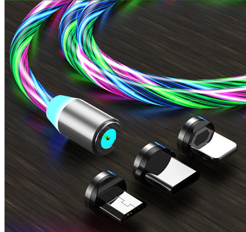 Handy-Kabel, sichtbar fließendes LED-Licht, Ladekabel Typ C, Micro-USB-Ladegerät, Datensynchronisierungskabel für Smartphones