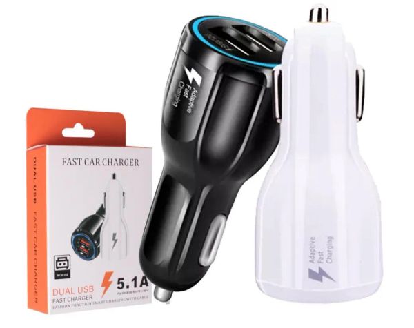 Cargador de coche para teléfono celular Dual USB QC Adaptador de carga rápida Cargador inteligente 12V para Android sin embalaje