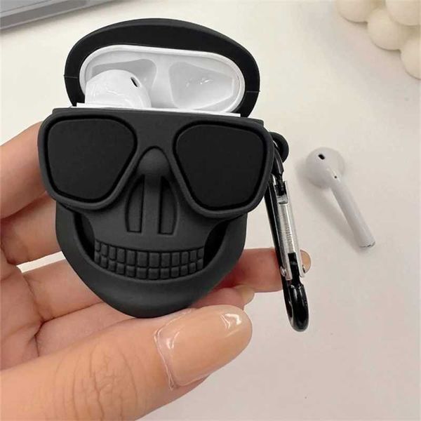 Estuches para teléfonos celulares 2023 Nuevo estuche para auriculares inalámbrico Bluetooth estéreo de dibujos animados en 3D Estuche para auriculares con calavera Protección de silicona 1 23 Estuche para auriculares Bluetooth