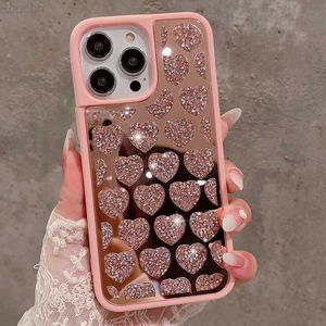 Étuis de téléphone portable 2023 Nouveau luxe diamant paillettes amour coeur miroir étui de téléphone pour iPhone 14 13 12 11 Pro X XR XS MAX 14Plus mode Bling couverture L230731