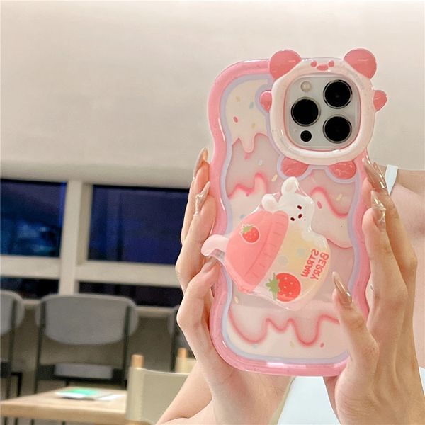 Cas de téléphone portable 3D ours caméra fraise raisin boisson poignée support vague étui en silicone pour iphone 14 Pro Max 11 12 13 XR couverture mignonne 231021