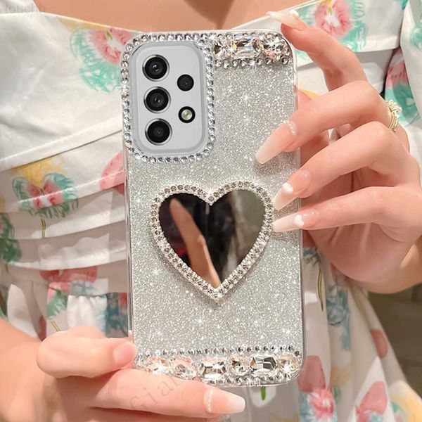 Cas de téléphone portable 3D Bling Diamant Cristal Coeur Miroir Téléphone Cas Pour Samsung Galaxy S23 Ultra S22 Plus S21 A51 A71 A53 5G A52 S A14 A34 A54 A23 L230731