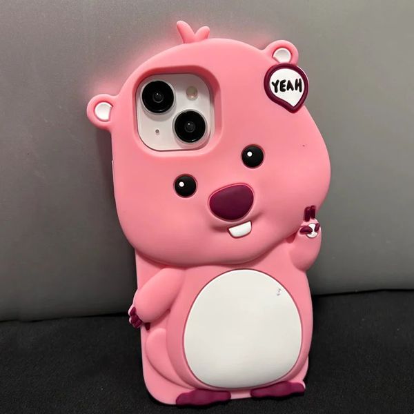 Cas de téléphone portable 3D dessin animé mignon rose P-Pororo Loopies étui en gel de silice pour iPhone 15 14 13 12 11 Pro Max couverture arrière souple anti-goutte 231021